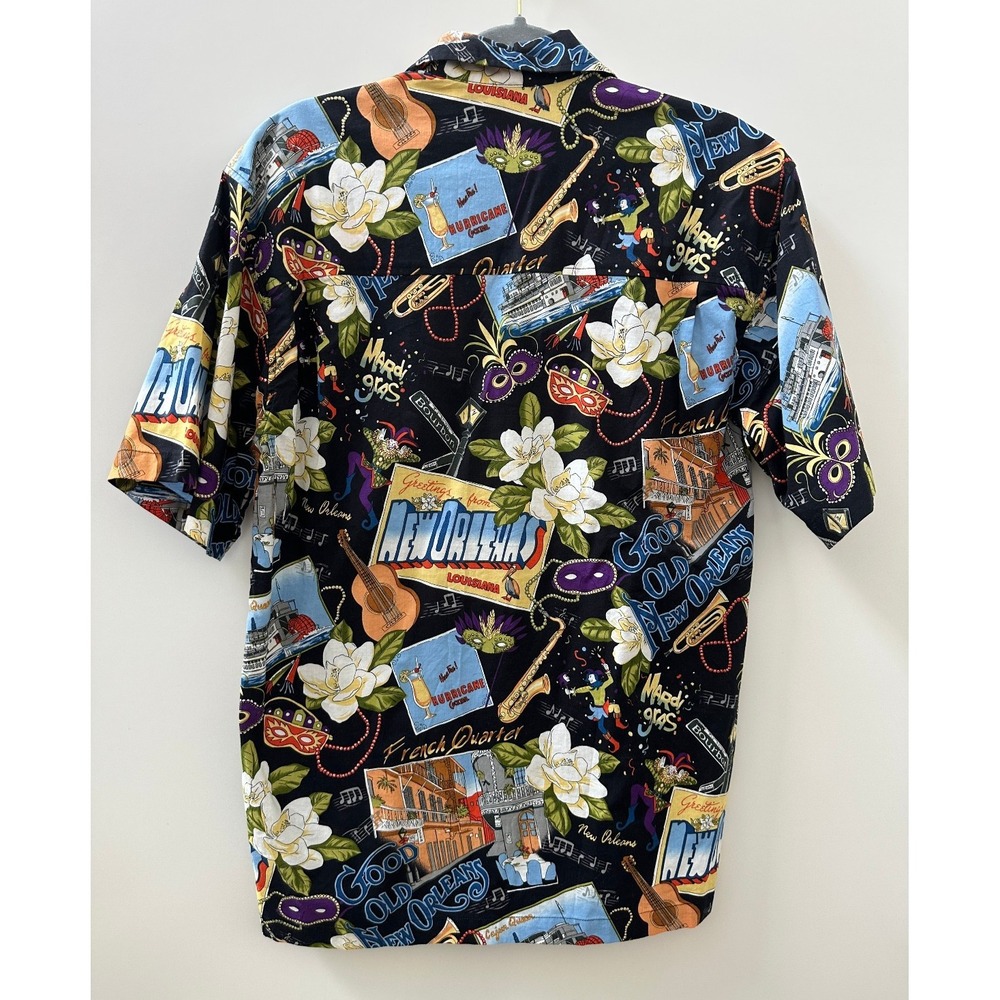 David Carey New Orleans Camp Shirt Black Button Up Collared Short Sleeve Mens M - Picture 6 of 15